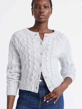 Cozy Light Gray Cable-Knit Button Cardigan